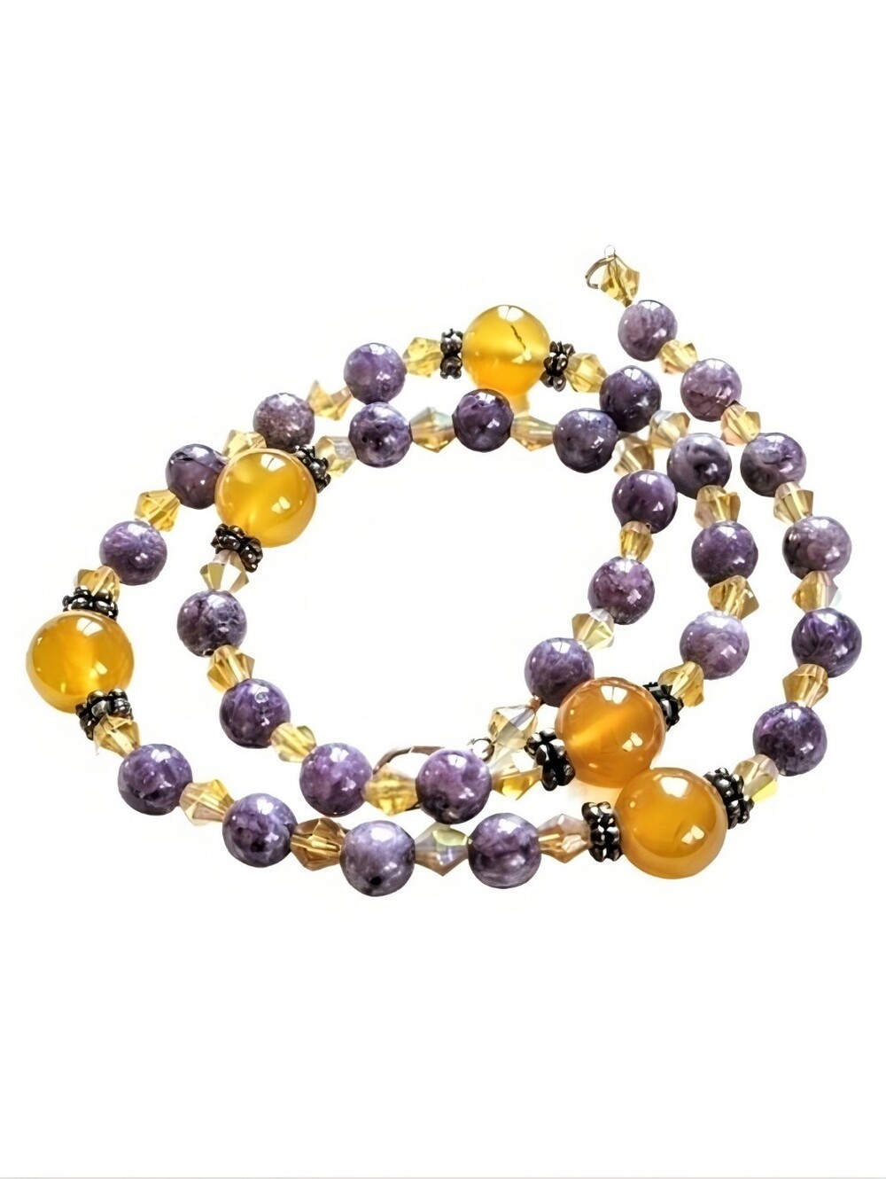 🍇 Vintage Purple Amethyst Amber Gemstone Crystal Bead Strand Necklace